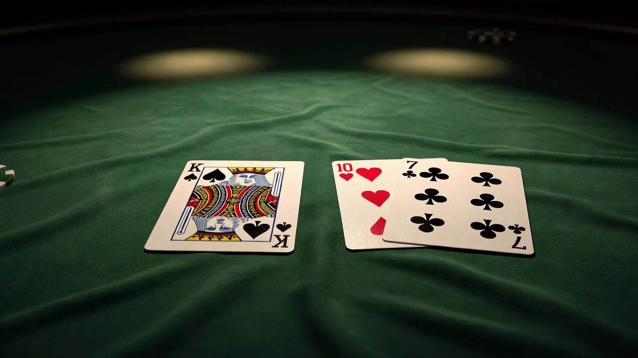 European blackjack cards on green felt, dealer upcard showing